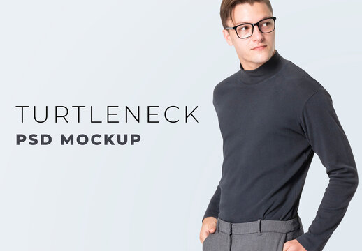 Editable Turtleneck T-Shirt Mockup
