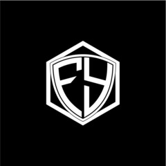 initial letter F Y shield with hexagon frame