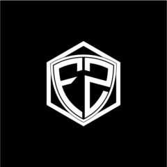 initial letter F Z shield with hexagon frame