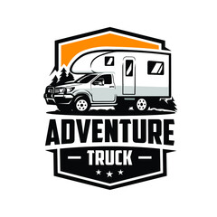 Adventure Truck Logo Design. Camper Van Ready Made Logo Design Vector Isolated