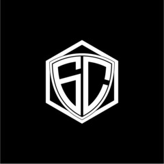 initial letter G C shield with hexagon frame