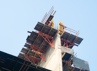 Naklejka premium Steel platform for high rise building construction for construction safety.