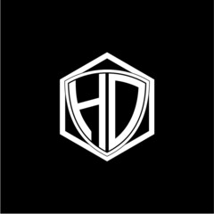 initial letter H D shield with hexagon frame