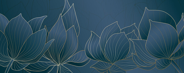 Abstract background with lotus flowers in blue tones for social media banner design.
