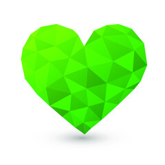 Emerald Heart Green Low Poly Icon Texture. Illustration Design Love Emotion Emoji. Polygon Style Vector Symbol.