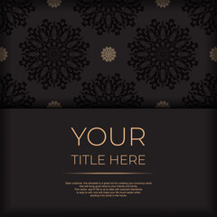 Presentable Ready-to-print postcard design in black with Arabic patterns. Invitation card template with vintage ornament.