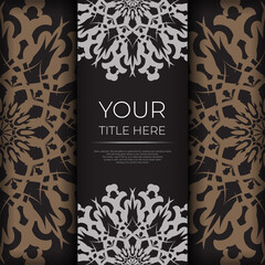 Presentable Design of a postcard in black with Arabic patterns. Stylish invitation with vintage ornament.