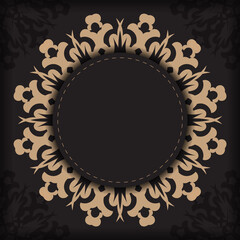 Presentable Template for print design postcards in black with Arabic ornament. Vector Preparing invitation card with vintage patterns.