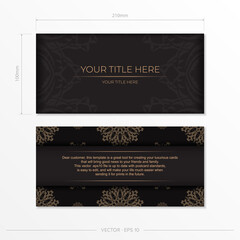 Presentable Ready-to-print postcard design in black with Arabic patterns. Vector Invitation card template with vintage ornament.