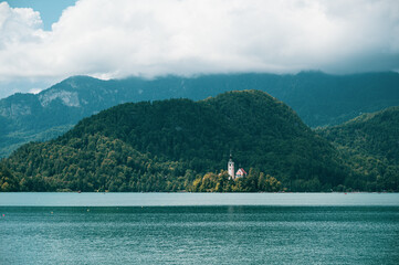 Church on the island of Lake Bled in Slovenia
