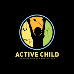 Logo Kindergarten or Children's Lesson Place With Child Silhouette Raising Hand