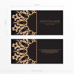 Presentable Vector Ready-to-Print Black Color Postcard Design with Arabic Patterns. Invitation card template with vintage ornament.