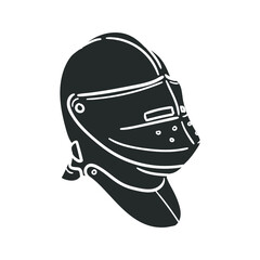 Medieval Knight Icon Silhouette Illustration. Middle Age Helmet Vector Graphic Pictogram Symbol Clip Art. Doodle Sketch Black Sign.