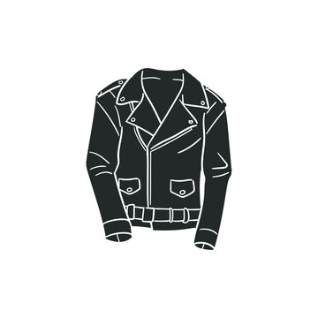 Leather Jacket Icon Silhouette Illustration. Casual Clothes Vector Graphic Pictogram Symbol Clip Art. Doodle Sketch Black Sign.