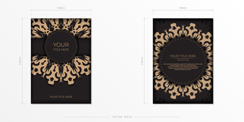Presentable Ready-to-print postcard design in black with Arabic patterns. Vector Invitation card