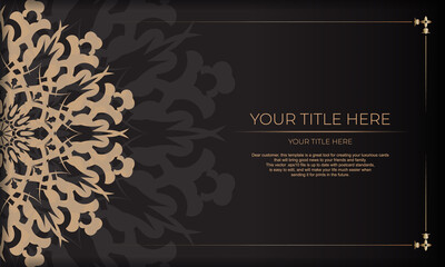 Invitation card design with vintage patterns. Black presentable banner with luxurious ornaments and place for your text.