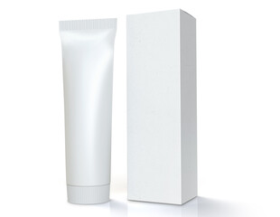 White 3D illustration of tube and carton packaging mock-up