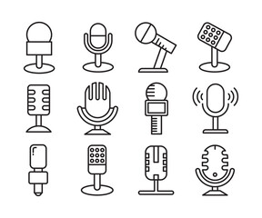 microphone line icons set vector illustration