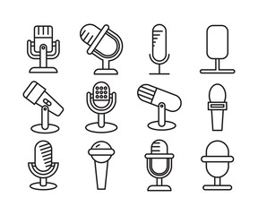 microphone line icons set vector illustration