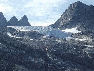 one of the glaciers in the prince christian sund, greenland that melts before it reaches the waters of the sound © Guenter