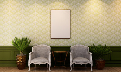 3D Mockup photo frame in Modern interior of Lobby hall