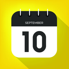 September day 10. Number ten on a white paper with black color border on a yellow background vector.