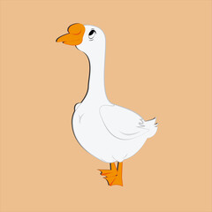 Funny cartoon duck. Goose. Drawing for children. Vector. Flat style