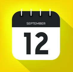 September day 12. Number twelve on a white paper with black color border on a yellow background vector.