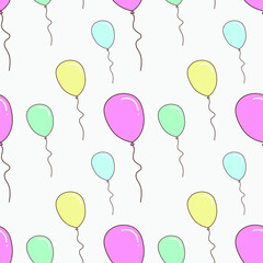 Seamless pattern colorful balloons background with party balloons of different colors ideal for birthday, baby shower, holidays design.