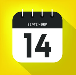 September day 14. Number fourteen on a white paper with black color border on a yellow background vector.