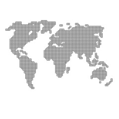 World map silhouette from black pattern mosaic structure of squares. Vector illustration.