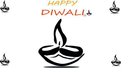 Happy Diwali luxury greeting cards set. India festival of lights holiday invitations templates collection with hand drawn lettering and gold diya lamps.Happy Diwali Card