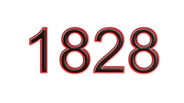 red 1828 number 3d effect white background
