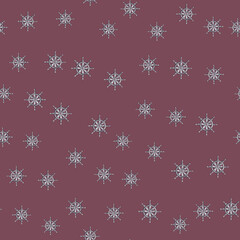 Decorative seamless pattern with little ship helm elements print. Pale pink background. Random ornament.