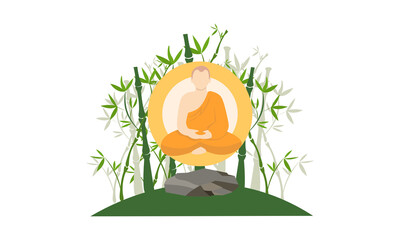 Monk meditates. Illustration for Buddha Purnima or Vesak Day with calm design. For banner, poster, flyer, web