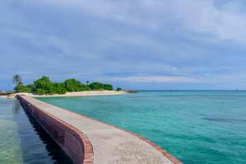 The brick moat around Fort Jefferson with the crystal clear waters of the Gulf surround it