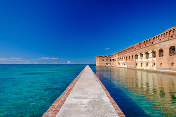The brick moat around Fort Jefferson with the crystal clear waters of the Gulf surround it