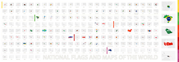 Maps with flag of the World, national flags and map collection.