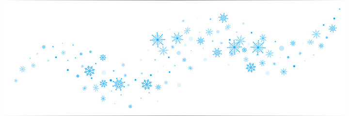 Blue delicate openwork snowflakes scatter on a white background. Festive background, postcard design, wallpaper