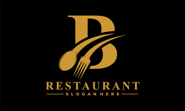 Initial Letter B Logo with Spoon And Fork for Restaurant logo Template. Editable file EPS10.
