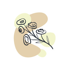Doodle Flowers Icon. Hand Drawn Illustration. Abstract floral, botanical decor.
