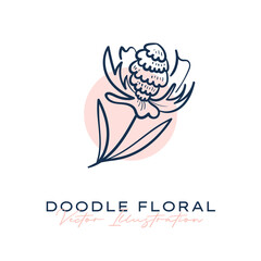 Obraz premium Doodle Flowers Icon. Hand Drawn Illustration. Abstract floral, botanical decor.