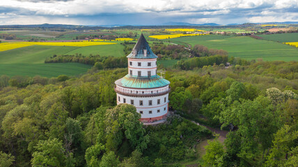 Aerial view of Humprecht Chateau surrounded by beautiful spring landscape,Czech Republic.Baroque...