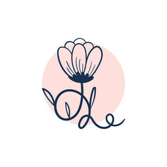 Doodle Flowers Icon. Hand Drawn Illustration. Abstract floral, botanical decor.