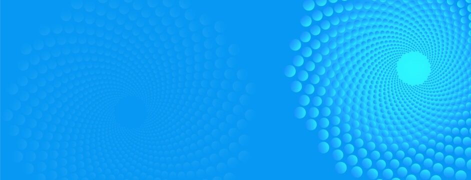 Geometric abstract blue background template with golden ratio elements. Website header or banner design with spiral dot fibonacci pattern. 