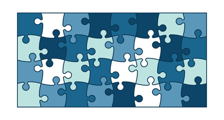 Set of puzzle pieces of different colors isolated on white background. Vector illustration.