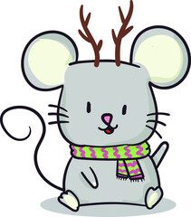 cartoon mouse with antlers and scarf