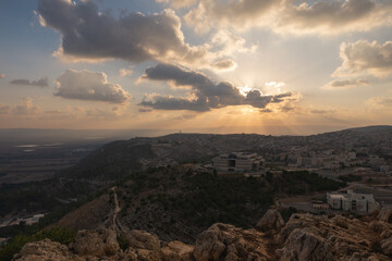 Landscape from the Jumping Mountain in Nazareth. Panoramic view. Sunset