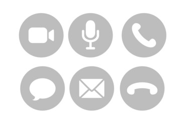 Virtual hangouts icons for conference call. Video, sound, message, mail and call icons isolated on white background. Flat vector illustration - obrazy, fototapety, plakaty