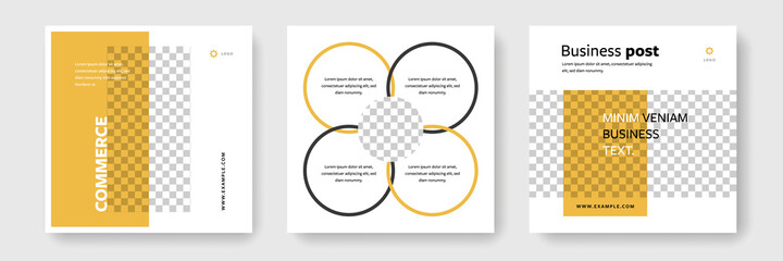 Yellow social media layouts for business purposes, clean and editable square templates for instagram and facebook, modern minimal corporate graphic for marketing